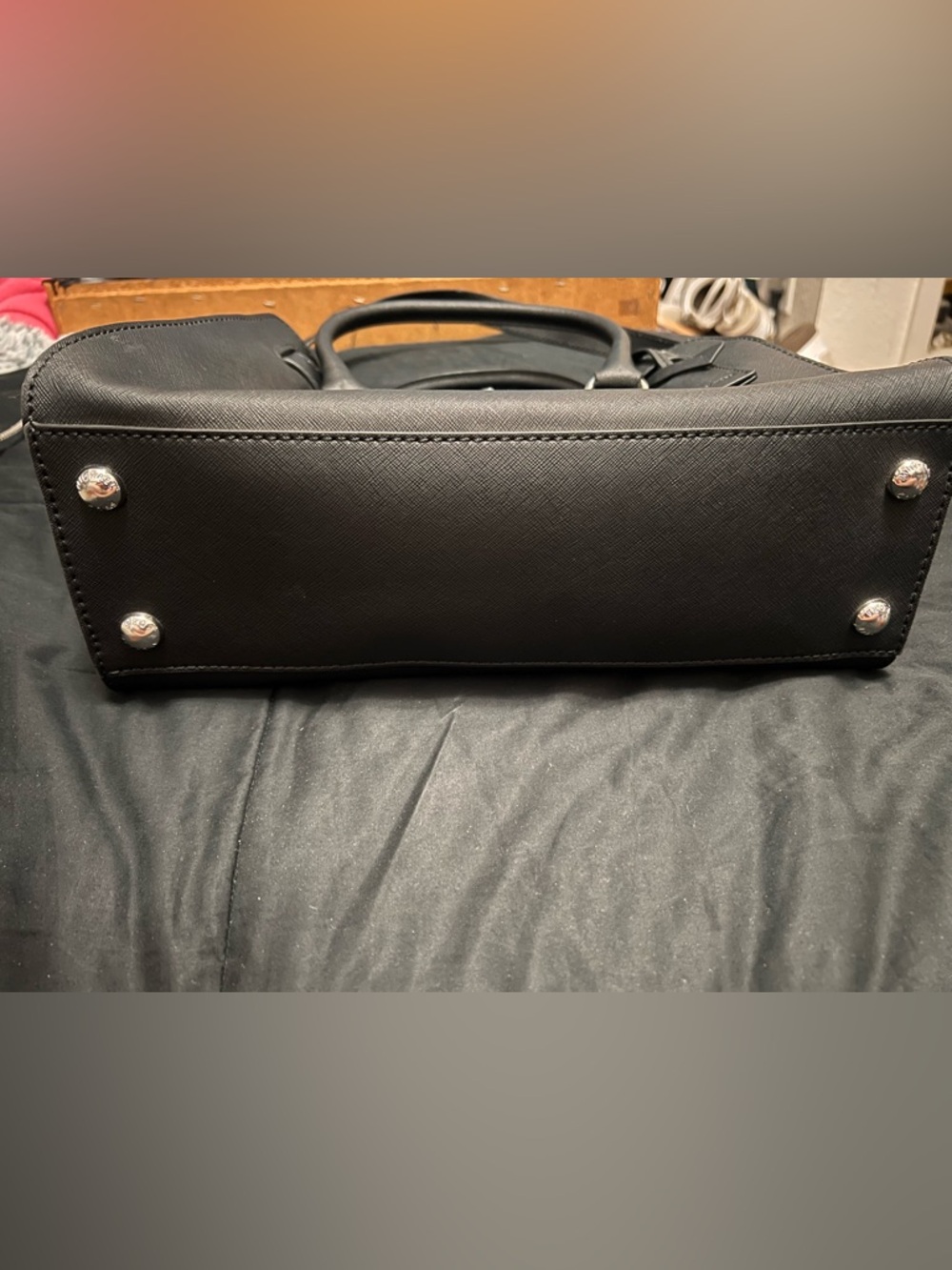 Michael Kors Black Leather Satchel with Chain-Accent Strap - Picture 2 of 5